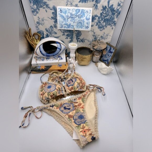 🆕 ZIMMERMANN 🧿 NWT Junie Crochet Edge Floral Print Bikini Sz 3 US 8 / 10 - Picture 2 of 13